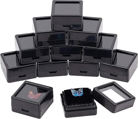 BENECREAT 36PCS Black Gemstone Display Box Mini Square Acrylic Jewelry Box Container(1.2x1.2x0.6) with Clear Top Lids and Sponge for Gems,Jewelry Packing