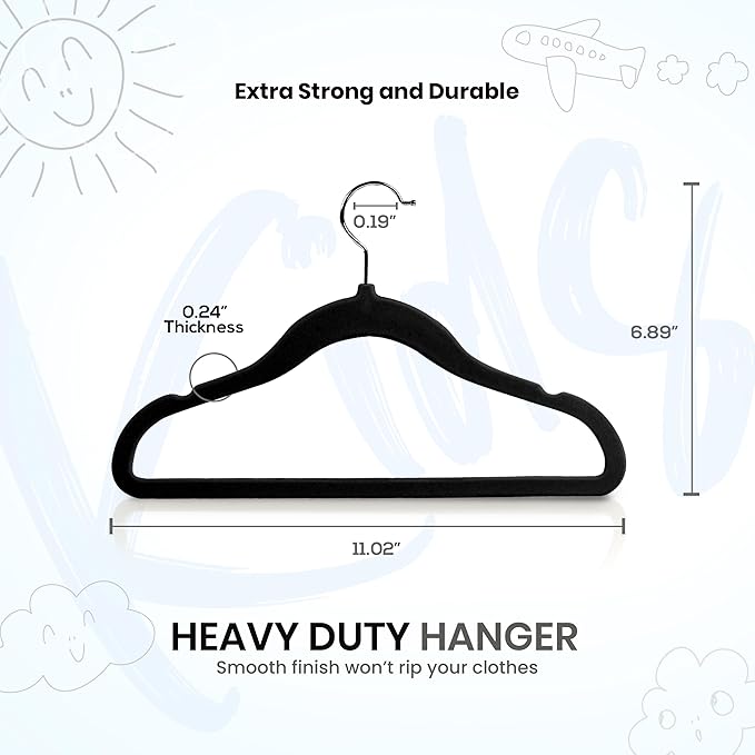 Utopia Home Kids Hangers Velvet (180 Pack) - 11 Inch Durable Baby Hangers for Closet - Perfect for Toddler & Non Slip for Everyday Use (Black)