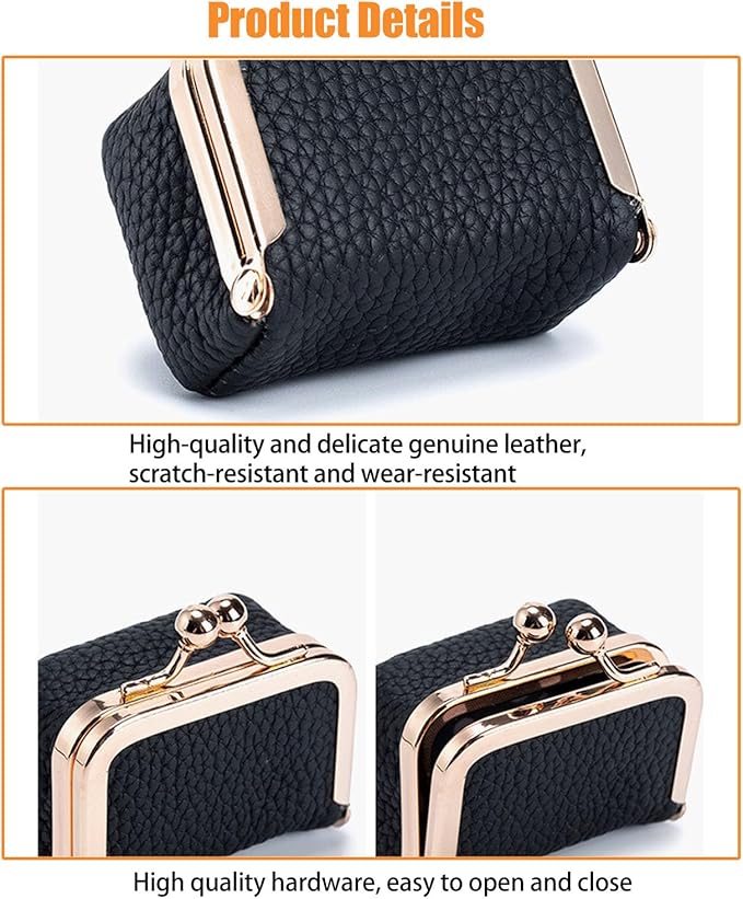 DOMELIFE Genuine travel jewelry case - Vintage Kiss Lock Jewelry Box for Women, Portable Mini Coin Purse Gift with Antique Brass Clasp for Rings and Earrings Necklac (2, Red)