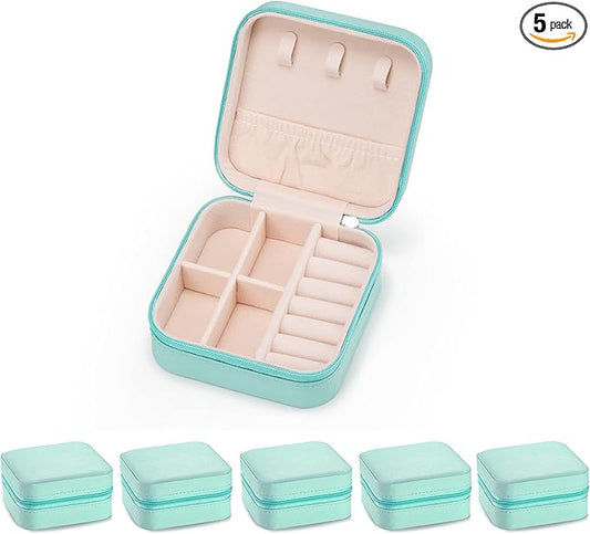 5pack/PU Leather Travel Jewelry Case, Mini Jewelry Box, Small Jewelry Organizer Portable Display Jewelry Storage Case for Rings Earrings Necklace Bracelet Bangle for Girls Women(Blue)