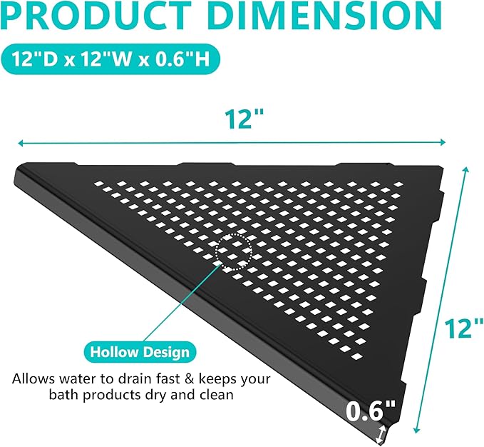 Qeke 2 Pack Bathroom Corner Shelf, Recessed 12" Corner Shower Shelf, SUS304 Stainless Steel Triangular Wall Mount, No Drilling, Matte Black
