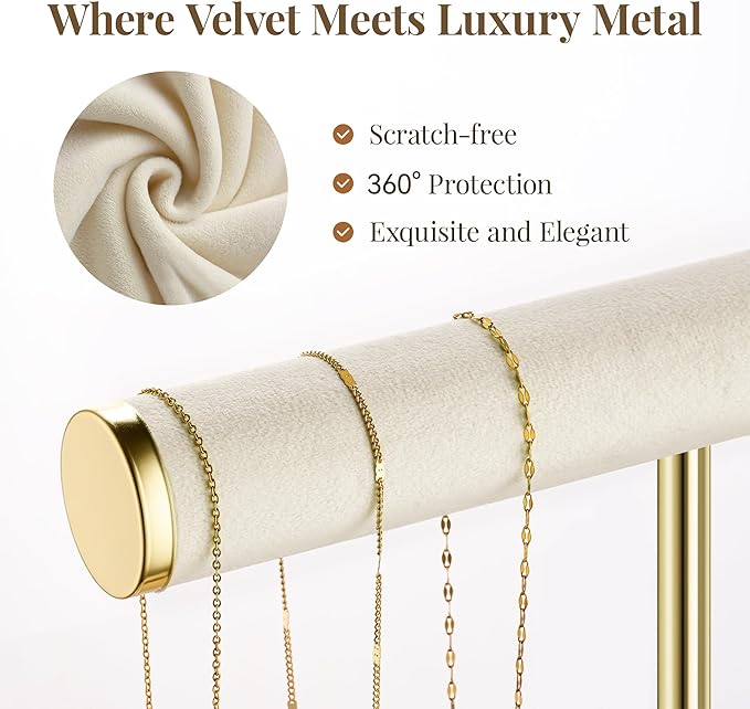 bussdis 3 Tier Bracelet Holder Display - Detachable T Bar Beige Velvet Bracelet Holder, Jewelry Holder Organizer for Bracelet, Necklace, Earrings, Rings
