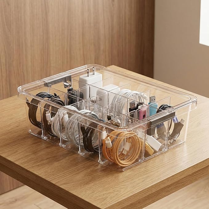 Socks Bra Underwear Drawer Organizer for Closet, 2 PCS Plastic Storage Box with 15 Removable Compartments and Lid, Clear Dresser Drawer Organizer Storage Container with Dividers for Sock Ties Belts