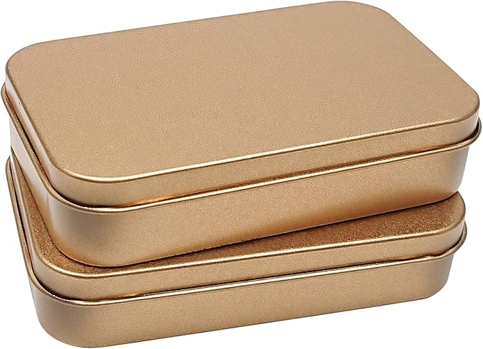 Hulless 6 Pcs Metal Hinged Tin Box Container Mini Portable Small Storage Container Kit with Lid for Home Storage 3.7 x 2.3 x 0.8 Inch, Gold
