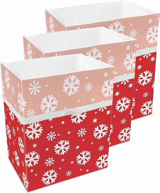 Clean Cubes 13 Gallon Disposable Pop-Up Trash Cans (3-Pack) with Fitted Bags – Foldable Garbage & Recycling Bins for Parties, Events & Kitchen (Snowflake, 17" H x 13.5" W x 10" D)