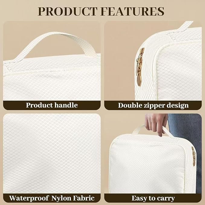 GSXRB Jewelry Organizer Travel Portable Earring Necklace Ring Jewelry Organizer Large Capacity Foldable Multi-Layer Classified Storage Bag Waterproof Antioxidant Organizer (beige)