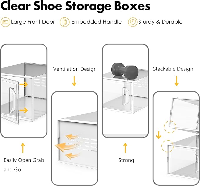SEE SPRING XX-Large Shoe Storage Box Fit Size 14, Clear Plastic Stackable Shoe Organizer for Closet, Space Saving Sneaker Shoe Rack Containers Bins Holders for Entryway, 12 Pack Clear