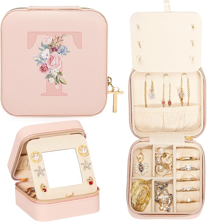 Enthralite Travel Jewelry Box for Girls: Traveling Jewelry Case Gift for Women - Mini Organizer for Necklaces Earrings Pink T