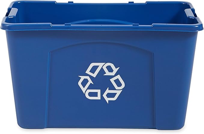 Rubbermaid Commercial Products, Recycling Bin/Box for Paper and Packaging, Stackable, 18 GAL, for Indoors/Outdoors/Garages/Homes/Commercial Facilities, Blue