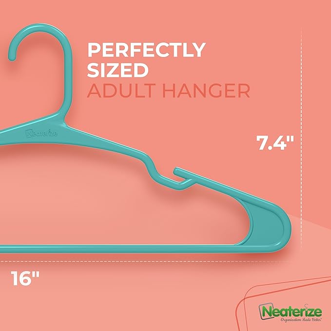 NEATERIZE Clothes Hangers 30 Pack Aqua - Plastic Hangers - Ganchos Colgar Ropa