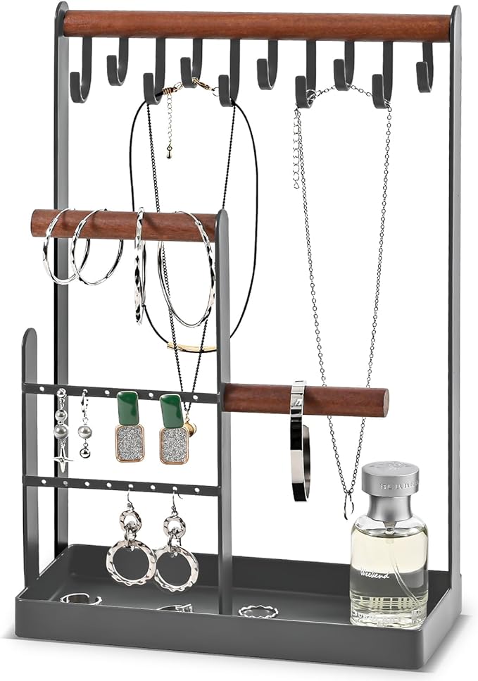 ProCase Cute Jewelry Stand, Aesthetic Jewelry Organizer for Dresser Vanity, Jewelry Holder Display for Necklaces Earrings, Gifts for Teen Girls Women, Bedroom Dorm Decor -Medium, Grey