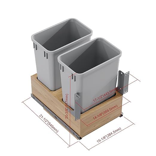 Dowell Double 35Qt Undermount Trash Pull-Out Waste Container with Full Extension Soft-Close Slides, Bottom Mounted, Face Frame/Frameless Min. Cabinet Opening: 15-1/2 Inch Wide-4008 0218 35