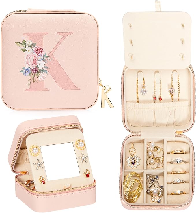Enthralite Travel Jewelry Box for Girls: Traveling Jewelry Case Gift for Women - Mini Organizer for Necklaces Earrings Pink K