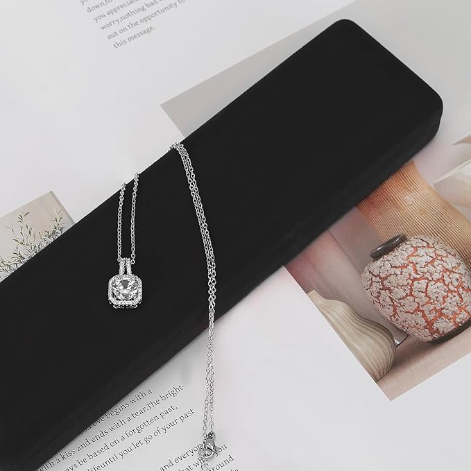 KUKUVR 2 Pieces Metal Velvet Necklace Bracelet Gift Box, Soft Lining Bracelet Pendant Long Chain Organizer Holder Display Case for Wedding Engagement Birthday Anniversary (Black)