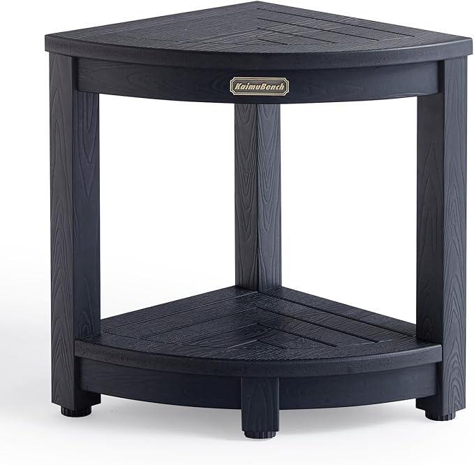 KaimuBench Shower Bench for Inside Shower, Poly Lumber Corner Shower Stool, Plastic Bathroom Bench Seat for Shaving Legs, Shower Chair Seat, Shower Foot Rest with Adjustable Feet, Non-Slip, Black
