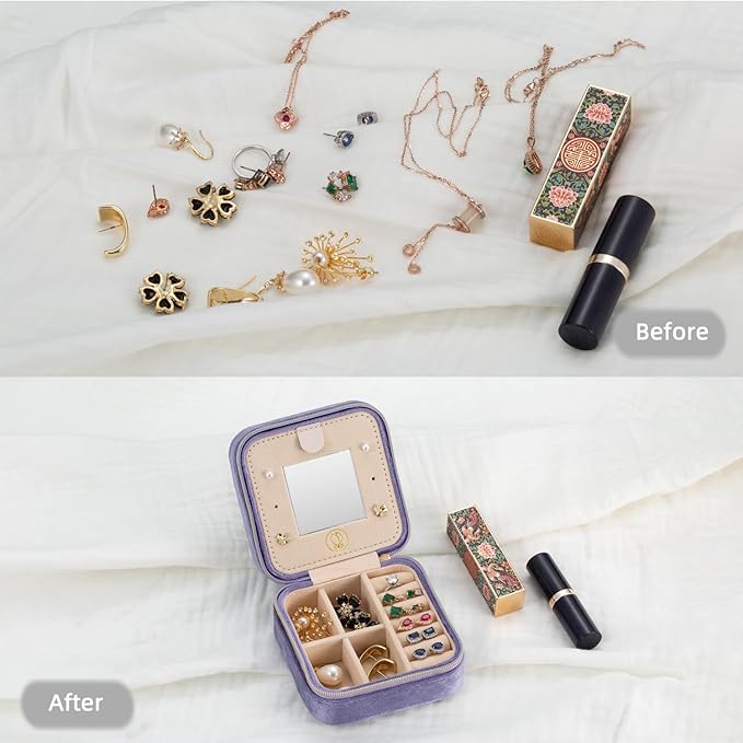 TRODANCE Plush Velvet Travel Jewelry Case Organizer, Small Travel Jewelry Box,Portable Jewelry Box Travel Mini Organizer Portable Display Storage Box For Rings Earrings Necklaces (Periwinkle Blue)