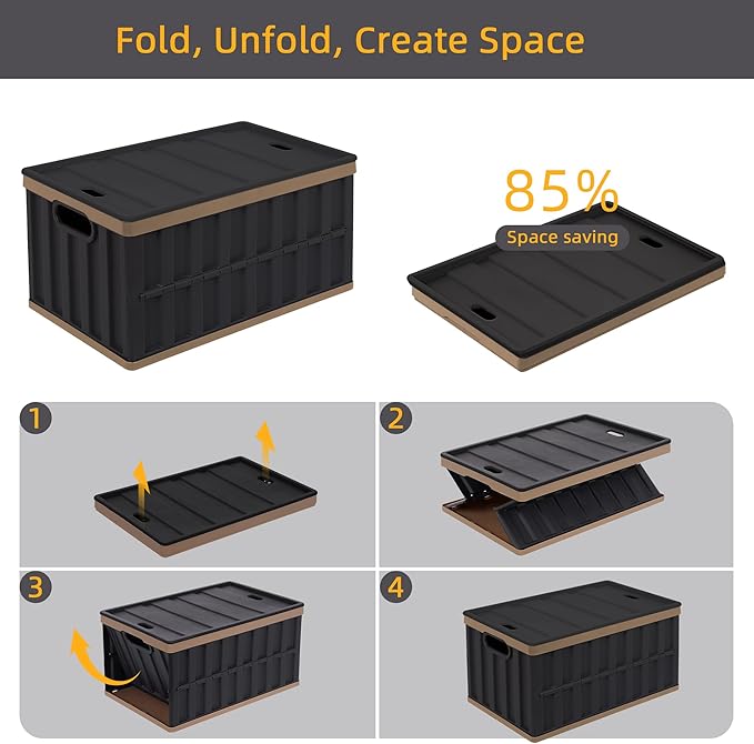 Citylife 64L Collapsible Storage Bins with Lids Plastic Storage Containers for Organizing Stackable Storage BoxLarge Heavy Duty Utility Crates, 4 Packs