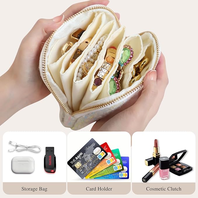 Stratalife Travel Jewelry Case Organizer Gift for Women Portable Jewelry Pouch with Small Bags for Gemstones Crystal Bracelets, Necklace Bangles Storage, Ring Holder, Quilted Mix