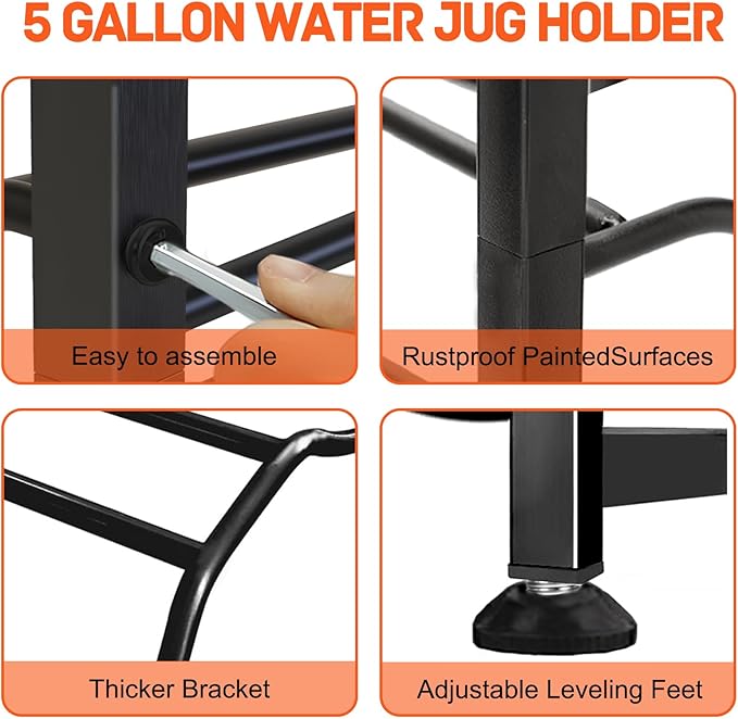Semoprus 5 Gallon Water Bottle Holder for 10 Bottles, 5 Tiers Double Row Water Jug Holder, Detachable Heavy Duty Water Jug Stand, Water Jug Rack for Office, Kitchen, Garages, Restaurant, and Gym