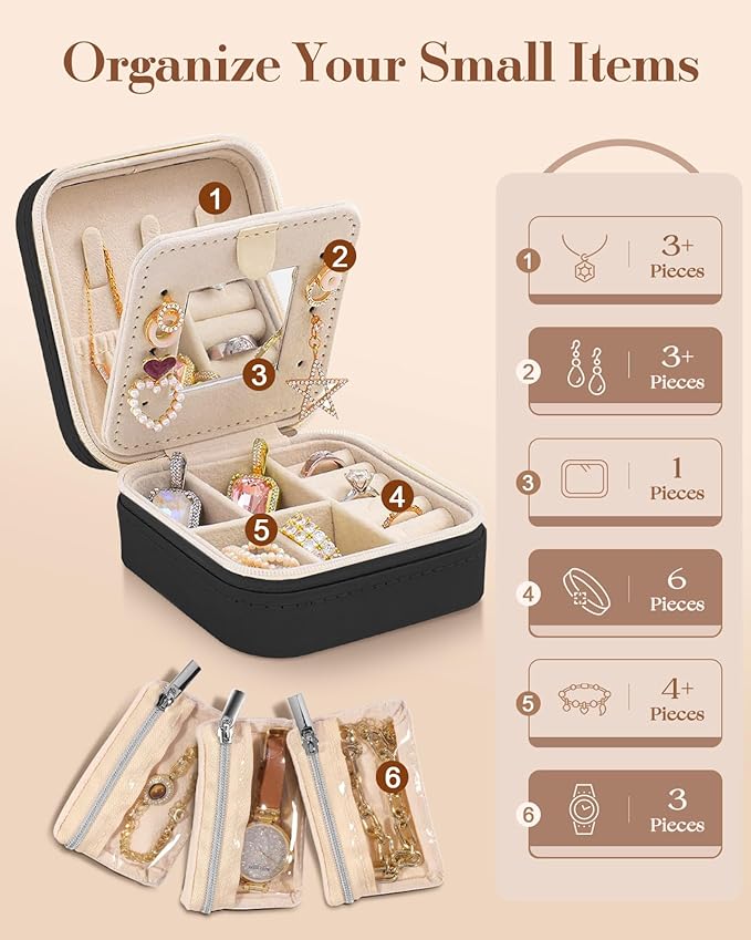 Bistup Travel Jewelry Case - Small Jewelry Organizers and Storage Box for Women Girls Teens Cute Traveling Jewelry Holder Mirror Little Tiny Compact Modern Unique Aesthetic Pretty, Black Butterfly