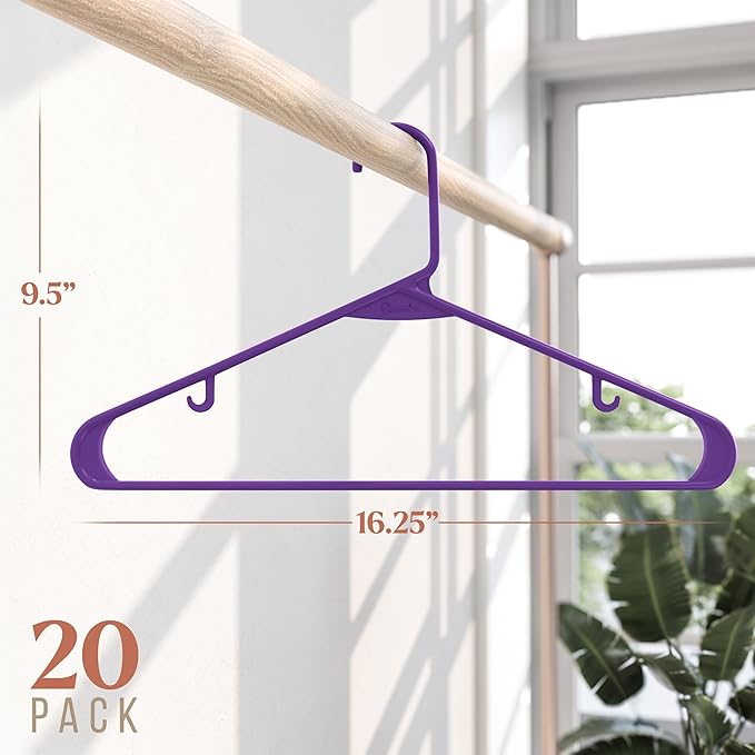 Plastic Hangers 20 Pack Purple - Clothes Hangers - Makes The Perfect Coat Hanger and General Space Saving Hangers for Closet and New Apartment Essentials - Percheros Ganchos para Colgar Ropa Hangars