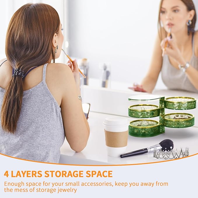 LETURE 4-Layers Rotatable Jewelry Organizer Storage Box, Clear Jewelry Holder Case for Ring Earring Necklaces Bracelets Makeup Hair Accessories