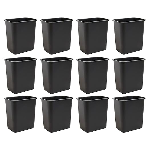 United Solutions 7 Gallon / 28 Quart Efficient Trash Wastebasket, Fits Under Desk, Small, Narrow Spaces in Commercial, Kitchen, Home Office, Dorm, Easy to Clean, Black (Pack of 12)