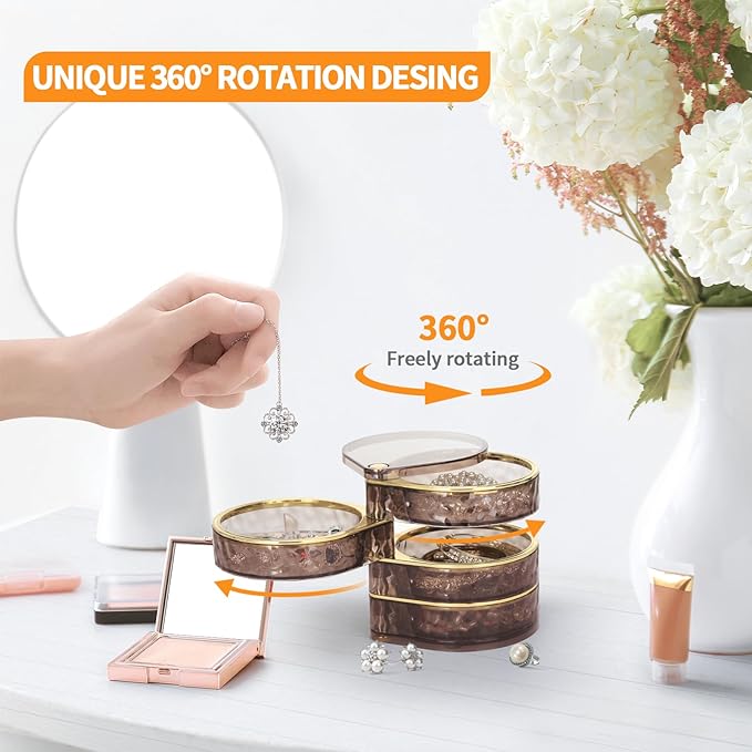 LETURE 4-Layers Rotatable Jewelry Organizer Storage Box, Clear Jewelry Holder Case for Ring Earring Necklaces Bracelets Makeup Hair Accessories