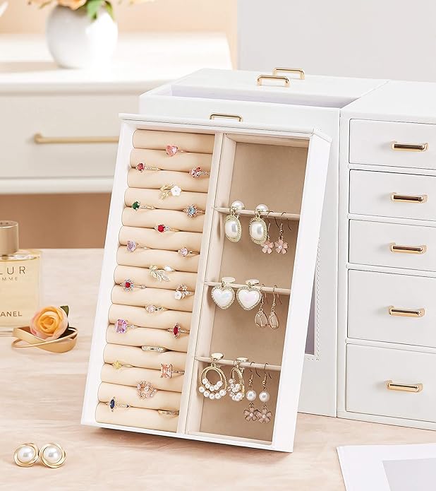 Homde Large Jewelry Box/Organizer/Case with Glass Window, Drawers for Necklaces Earrings Rings Bracelets Watches Gift for Women Girls