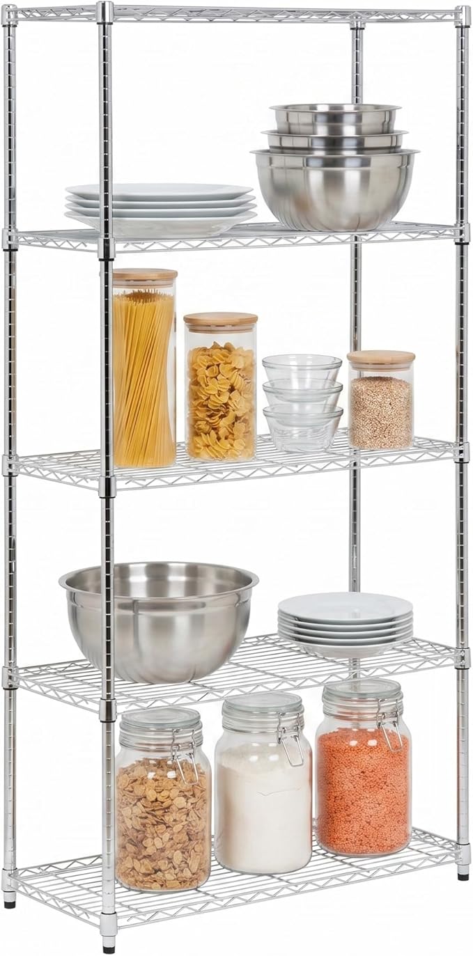 Honey-Can-Do 5-Tier Adjustable Shelving Unit, Chrome SHF-09685 Chrome, 1750lbs (350-lb Weight Capacity Per Shelf)
