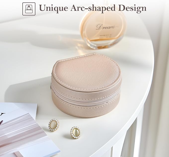 ProCase Travel Size Jewelry Box, Mini Portable Seashell-Shaped Jewelry Case, 2 Layer Organizer in PU Leather for Women -Champagne