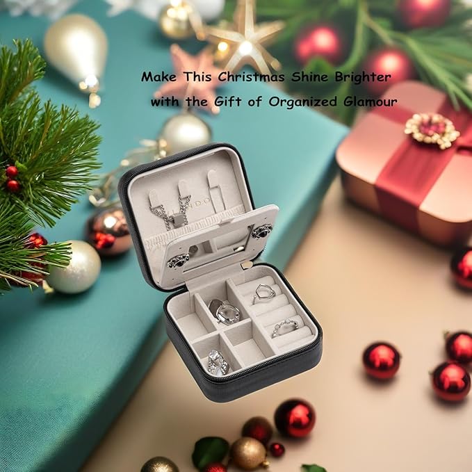 Vlando Small Travel Jewelry Box Organizer - Mirrored Carry-on Jewelries Necklaces Rings Earrings Necklace Storage Case, Black New