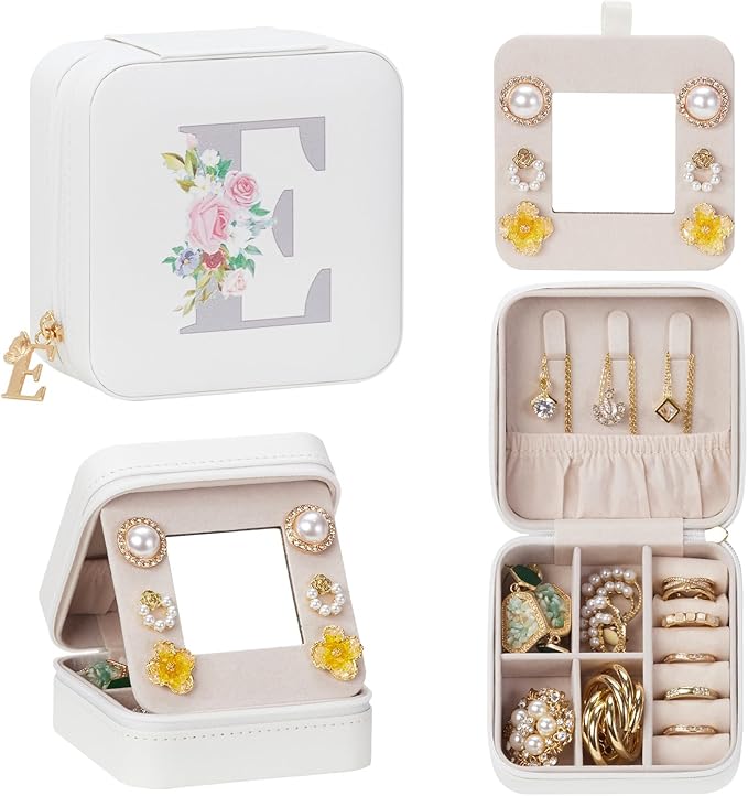 Enthralite Travel Jewelry Box for Girls: Traveling Jewelry Case Gift for Women - Mini Organizer for Necklaces Earrings White E