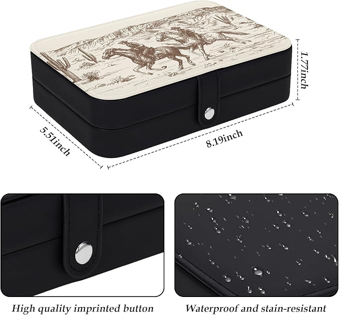 Personalized Jewelry Box Travel Jewelry Organizer Portable Jewellery Storage Holder Box for Earring Necklace Ring Birthday Christmas Valentines Day Gifts for Women Western Desert Cowboy