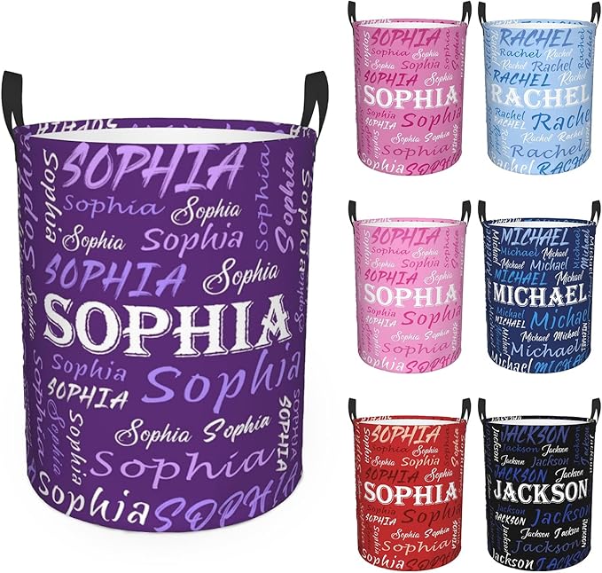 Custom Name Laundry Hamper, Personalized Laundry Basket with Name for Baby Boys Girls, Customized Collapsible Dirty Clothes Hamper Storage with Handles for Bedroom Bathroom Dorm Room Decor