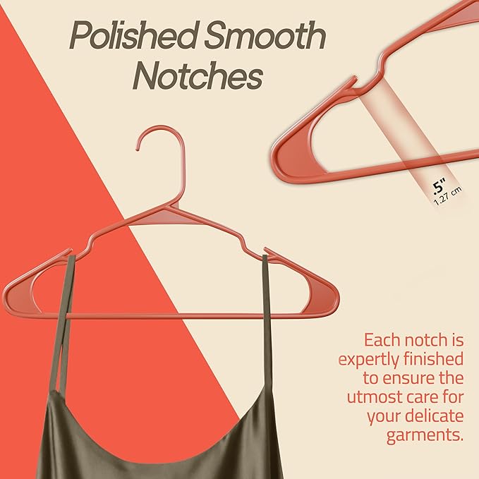 Plastic Clothes Hangers – Heavy Duty Hanger Set, for Organizing Clothes, Dresses, and Coat, Holds Up to 5 lbs, Space-Saving Hangers with Non-Slip Shoulder Grooves, Pack of 5, Brown