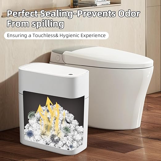 JUDRDO 3.5 Gallon Slim Automatic Trash Can for Bathroom,Touchless Diaper Trash Can with Trash Bag Auto-adsorption Technology,Motion Sensor Diaper Garbage Bins for Bedroom Office Kitchen Toilet
