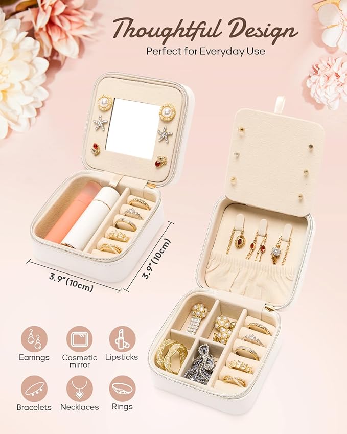 Enthralite Travel Jewelry Box for Girls: Traveling Jewelry Case Gift for Women - Mini Organizer for Necklaces Earrings White Z