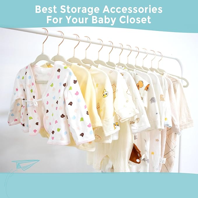 Tonswachic 50-Pack 11 Inch Baby Closet Hangers with 10 Clips - Soft Velvet Non-Slip Hangers for Infant & Toddler Clothes (Beige)