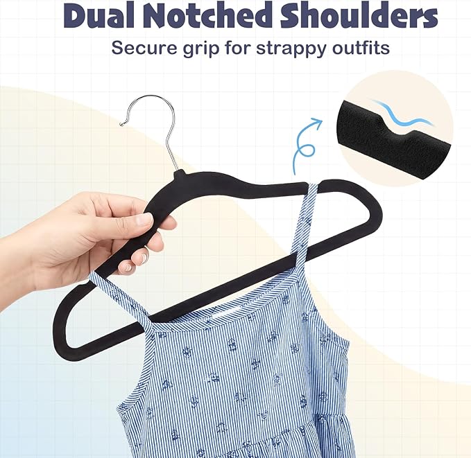 HOUSE DAY 11 Inch Velvet Baby Hangers 50 Pack Black, Premium Kids Hangers for Children/Infant/Toddler Clothes, Durable Non Slip Small Baby Felt Hanger for Closet, Ideal for Everyday Use