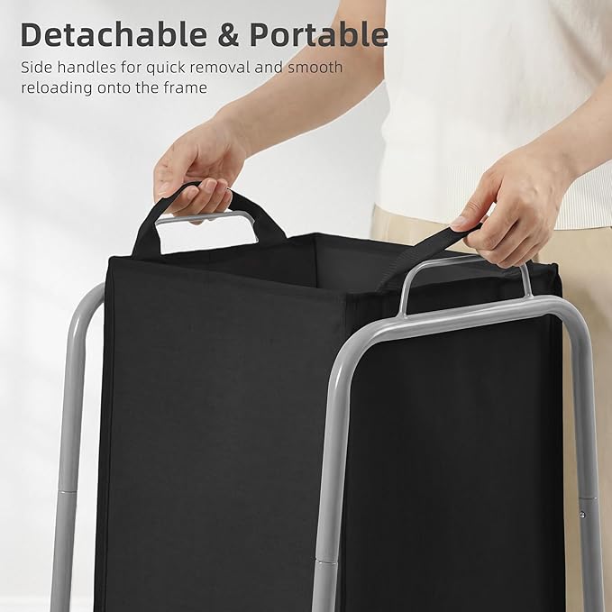STORAGE MANIAC Metal Rack Laundry Hamper, Large Laundry Basket with Convenient Handle, Freestanding Dirty Clothes Hamper for for Dorm, College, Small Space, Closet, Bedroom, Black