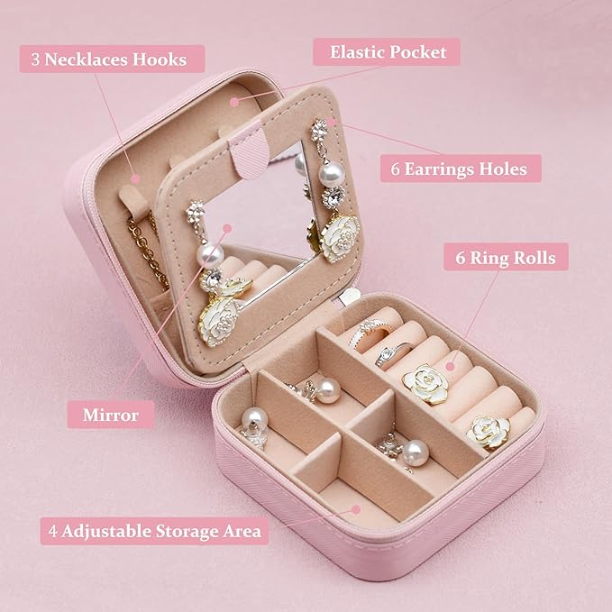 MODENGKONGJIAN Travel Jewelry Case for Women Fashion, Ring Necklace Earring Jewelry Holder Organizer Box, Small Portable Jewellery Storage, Initial U