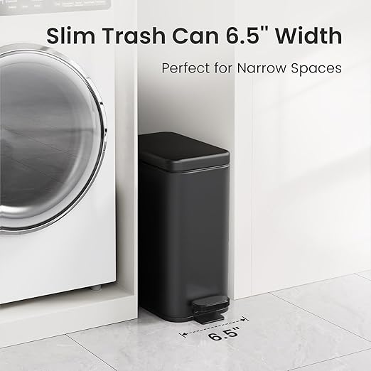 Cesun Bathroom Trash Can with Lid, 2.6 Gallon Small Black Bathroom Garbage Can Soft Close, Stainless Steel Waste Basket with Step Pedal for Bedroom, Laundry Room, Living Room, Home Office, Toilet, RV