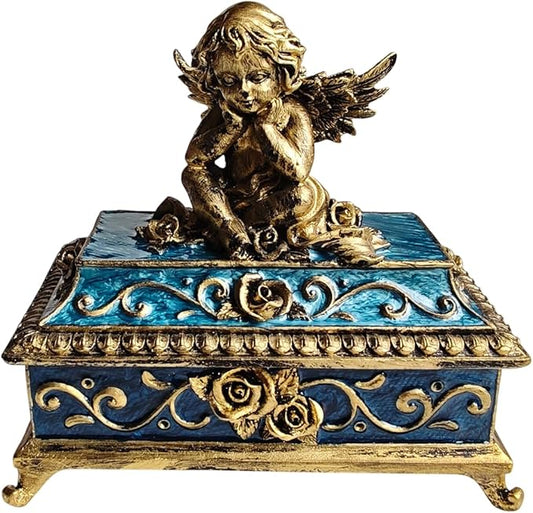Vintage Angel Square Jewelry Box - Elegant Jewelry Storage, Wedding Bridesmaid Gift, Luxury Retro Jewelry Case- Bronze