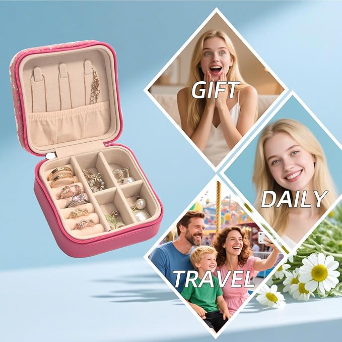 shunmei Mini Travel Jewelry Box,PU Leather Portable Jewelry Organizer Case,Art Accessories Storage Holder Boxes for Earring, Necklace, Rings, Bracelets (Four Cats)