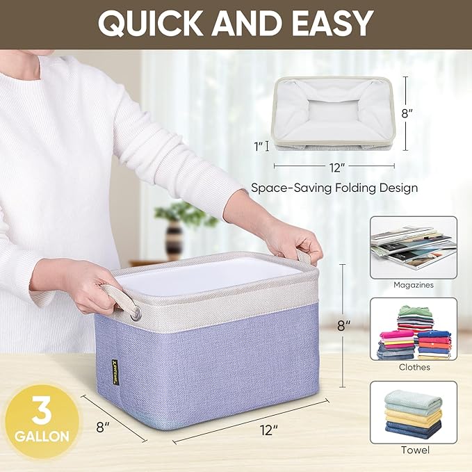 BALEINE 4 Pack Fabric Closet Storage Bins for Shelves, Linen Closet Organizers and Storage, Decorative Baskets for Organizing, Shelf, Clothes, Home, Office (Lavender, 12"x8"x8")