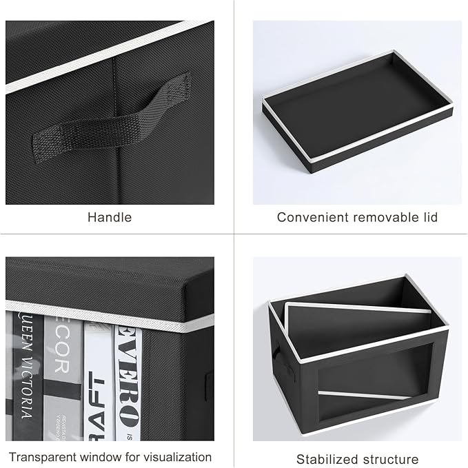 Homsorout Large Storage Baskets Bins with Lids - Stackable Cube Bins for Closet, 3 Pack Black Windows Organizer Bins, Home Organizers and Storage for Clothes, CD, Towels