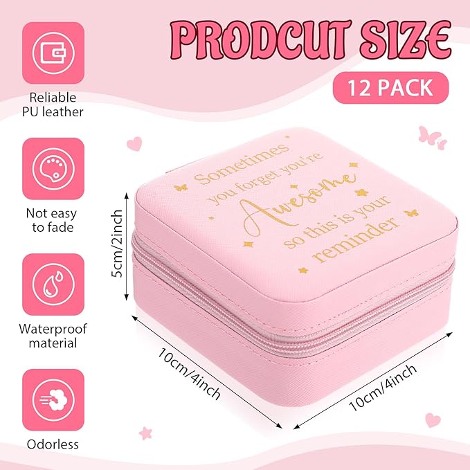 Kenning 12 Pack Inspirational Gifts Bulk Travel Jewelry Case Organizer Appreciation Gifts for Employee Teacher Coworkers Nurses