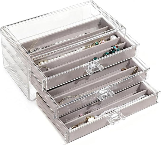 CLUQMEIK Necklace Organizer Box, Tray with Clear Lid, Dustproof Velvet Necklaces Holder Storage Display Case, Necklace Tray Drawer Insert for Pendant Suitable for Women and Girls (Grey)