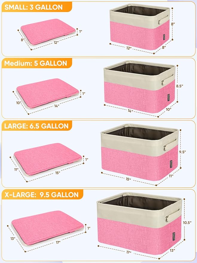 BALEINE 4 Pack Fabric Closet Storage Bins for Shelves, Linen Closet Organizers and Storage, Decorative Baskets for Organizing, Shelf, Clothes, Home, Office (Pink, 14''x10''x8.5')